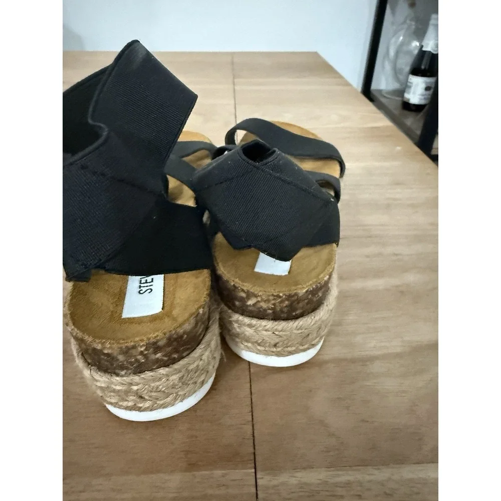 Steve‎ Madden Black Elastic Strap Espadrille Platform Sandals Girls Kids Size 5